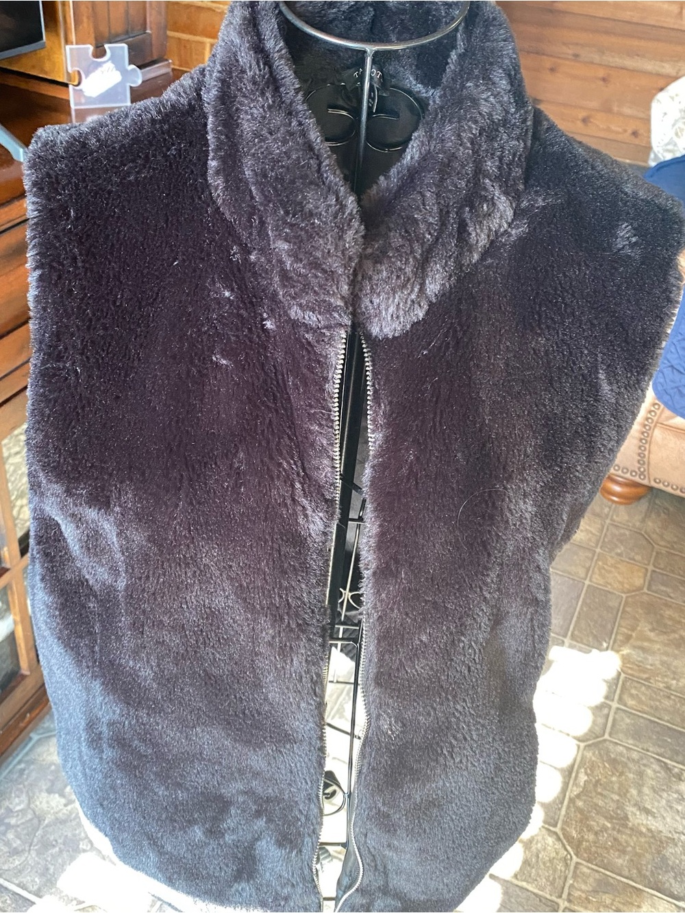 Talbots Plush Faux-Fur Zip Vest - Black
